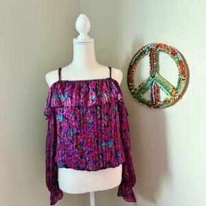 Ramy Brook Pink and Purple Ruffled Long Sleeve Blouse